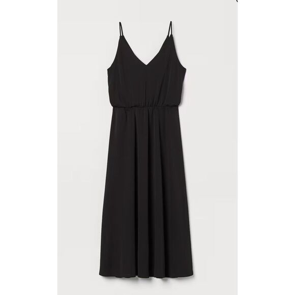 NWT H&M Womens V Neck MIDI Black Dress Large - Picture 1 of 6
